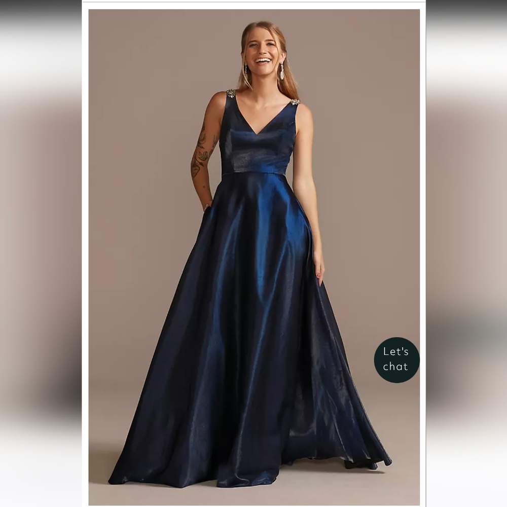 Davids Bridal V-Neck Satin Ball Gown with Crystal Strap Details Size 22